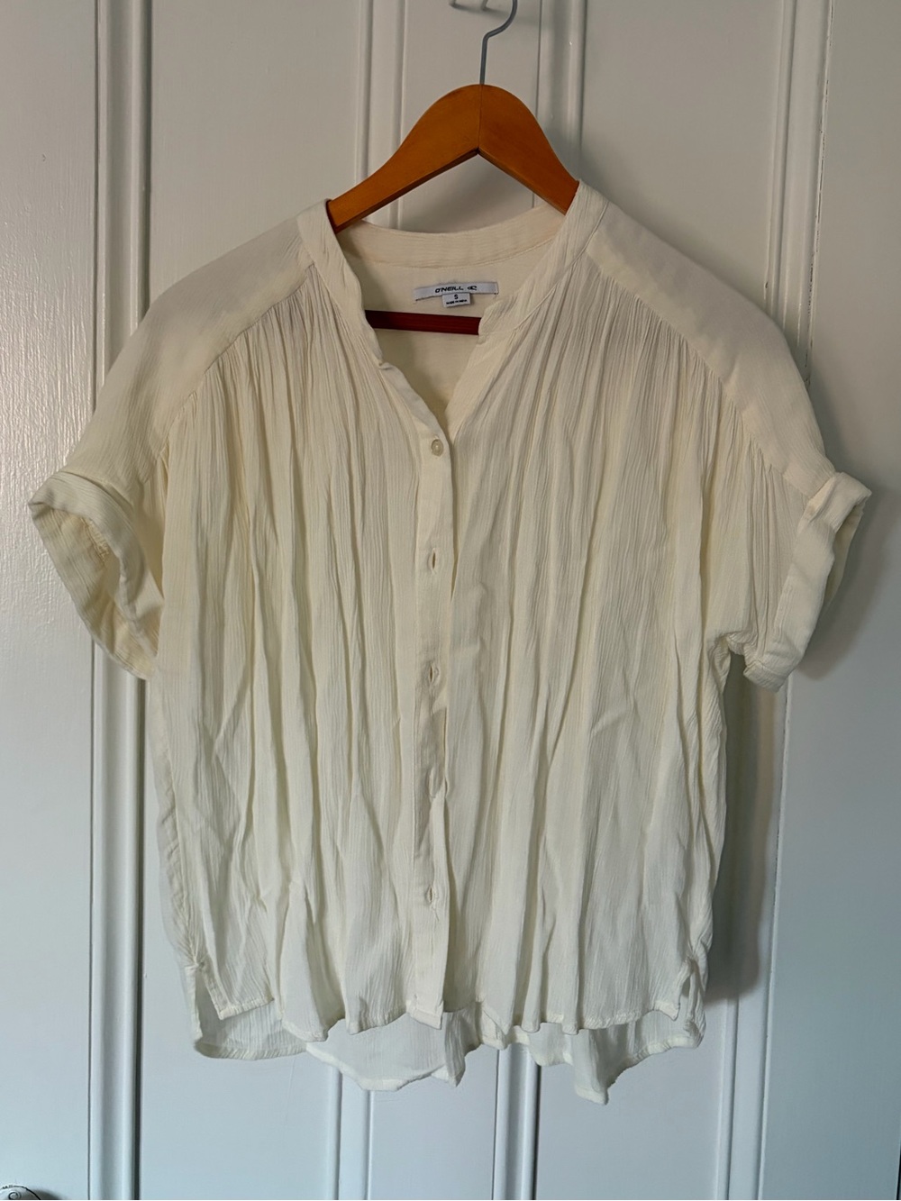 Breezy crinkle buttondown top
